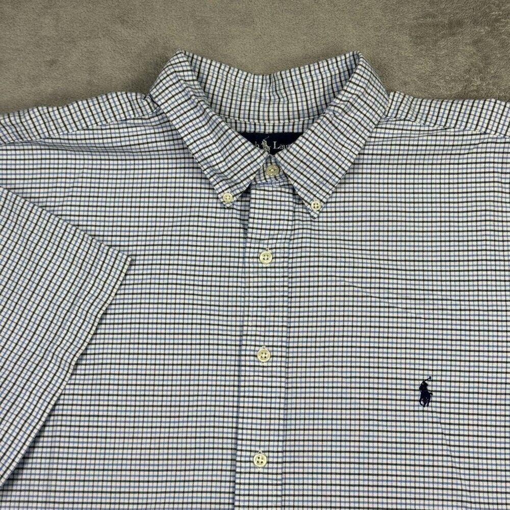 Ralph Lauren Classic Fit Button Down Shirt Mens 2XB Blue Plaid Short Sleeve
